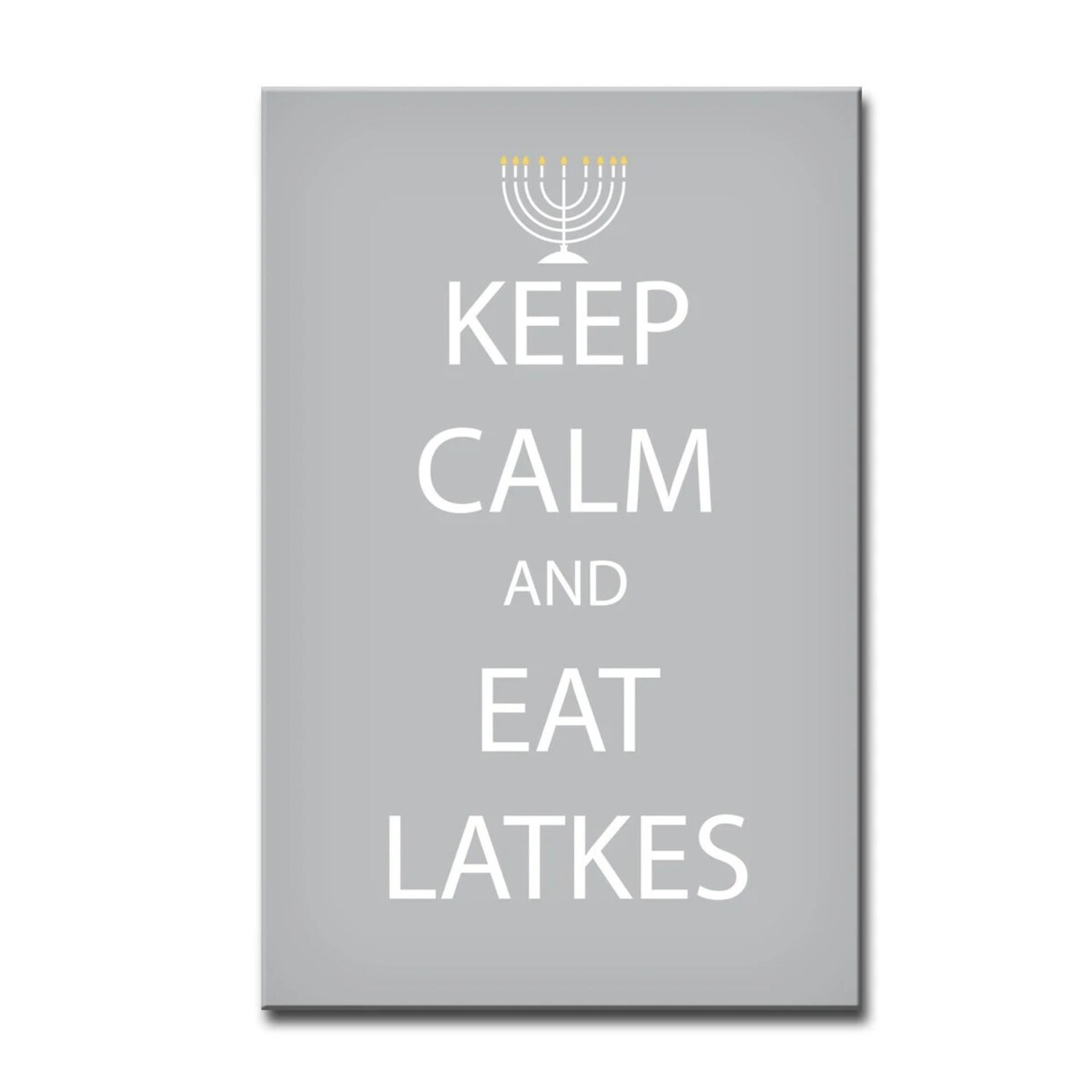 Crafted Creations Gray and White "KEEP CALM AND EAT LATKES" Hanukkah Rectangular Cotton Wall Art Decor 30" x 20"